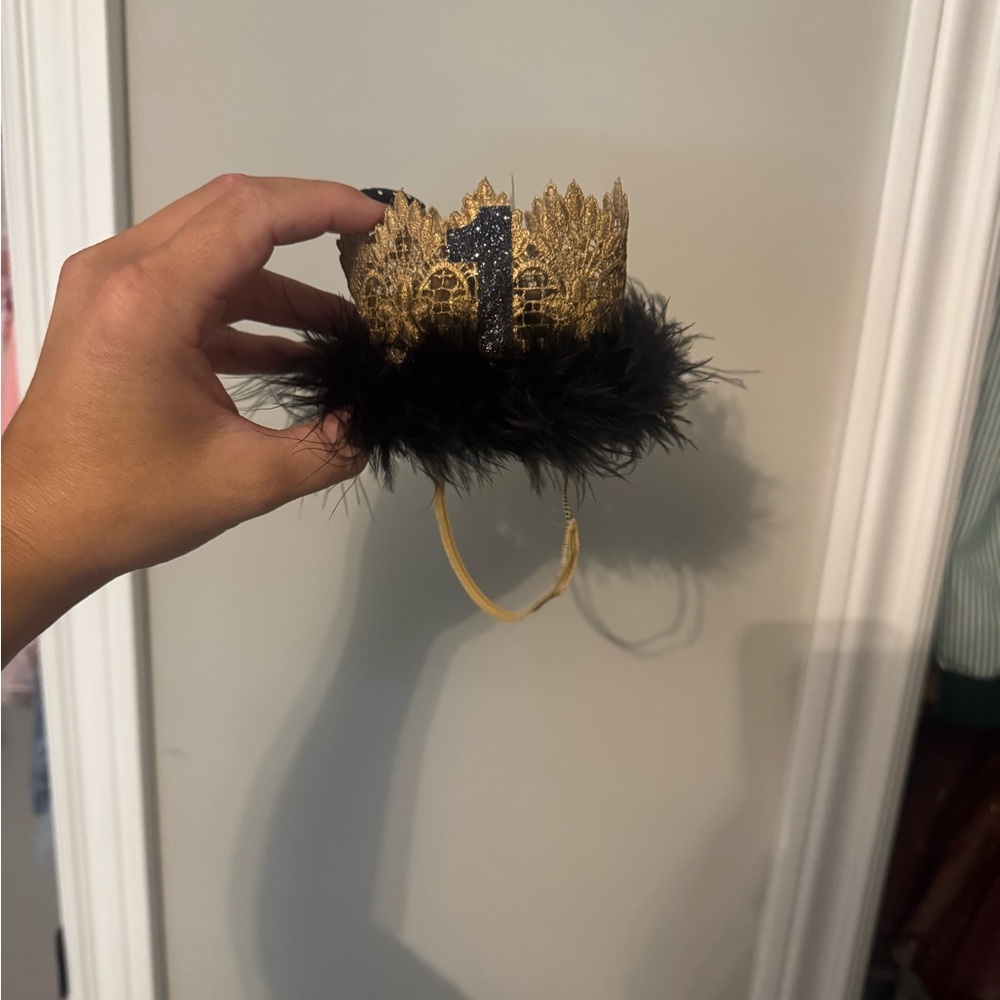 Gold and Black Feathered Headband